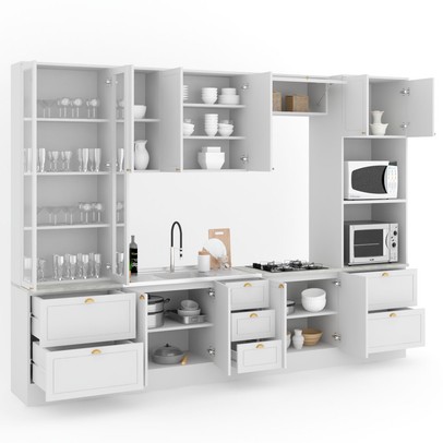 Cozinha Completa Chicago 12 Portas 7 Gavetas 100% Mdf Americana Branco - Panorama Móveis