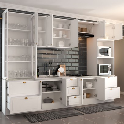 Cozinha Completa Chicago 12 Portas 7 Gavetas 100% Mdf Americana Branco - Panorama Móveis