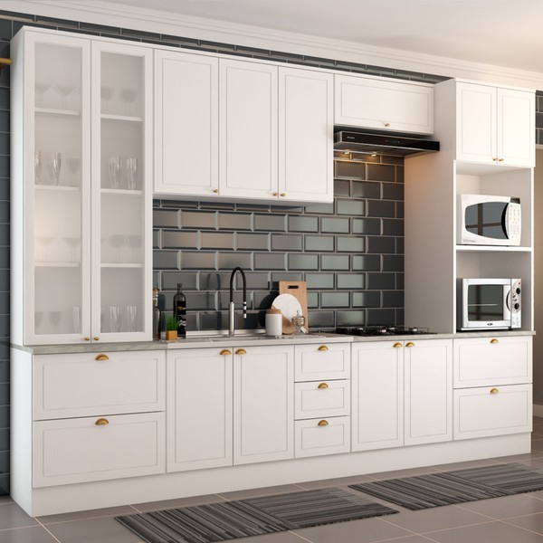 Cozinha Completa Chicago 12 Portas 7 Gavetas 100% Mdf Americana Branco - Panorama Móveis