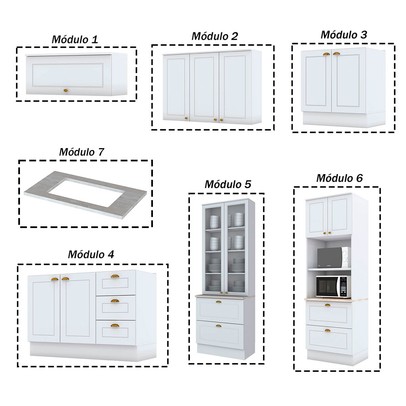 Cozinha Completa Chicago 12 Portas 7 Gavetas 100% Mdf Americana Branco - Panorama Móveis