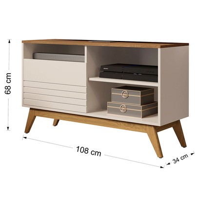Rack para TV Até 42 Polegadas Fenix Wood 1 Porta 1 Prateleira Off White/Freijó - Giga Móveis