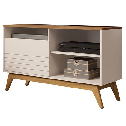 Rack para TV Até 42 Polegadas Fenix Wood 1 Porta 1 Prateleira Off White/Freijó - Giga Móveis