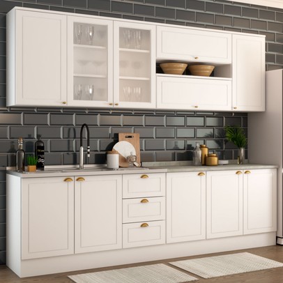 Cozinha Completa Dallas 11 Portas 3 Gavetas 100% Mdf Americana Branco - Panorama Móveis