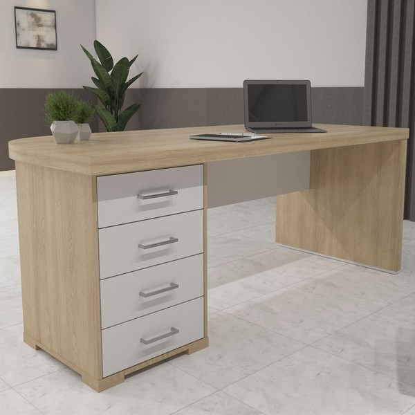 Mesa para Escritório Tamburato 4 Gavetas 180 Cm Carvalho/Branco - Artany Móveis