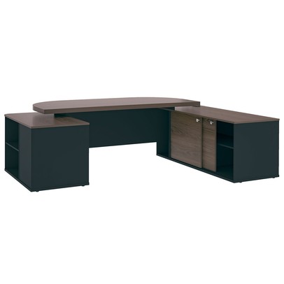 Mesa para Escritório Presidente Tamburado 4 Gavetas 2 Portas Charuto/Preto - Artany Móveis