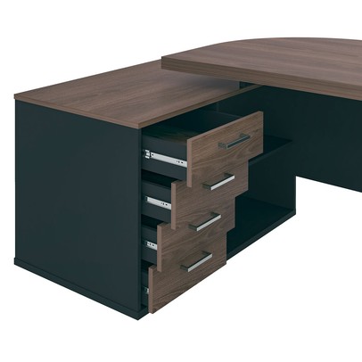 Mesa para Escritório Presidente Tamburado 4 Gavetas 2 Portas Charuto/Preto - Artany Móveis