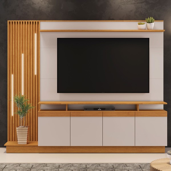 Estante para TV Até 65 Polegadas Candian com Led 4 Portas Cinamomo/Off White - Jcm Móveis