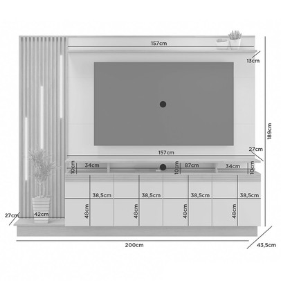 Estante para TV Até 65 Polegadas Candian com Led 4 Portas Cinamomo/Off White - Jcm Móveis