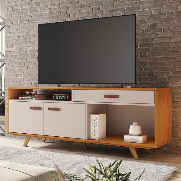 Rack para TV Até 65 Polegadas ímpar 2 Portas 1 Gaveta Cinamomo/Off White - Jcm Móveis