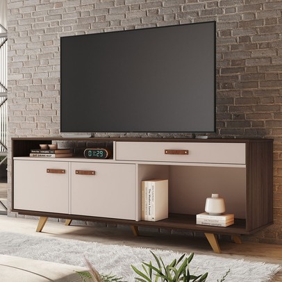 Rack para TV Até 65 Polegadas ímpar 2 Portas 1 Gaveta Café/Off White - Jcm Móveis