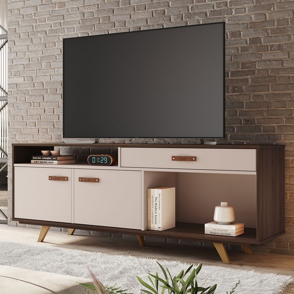 Rack para TV Até 65 Polegadas ímpar 2 Portas 1 Gaveta Café/Off White - Jcm Móveis