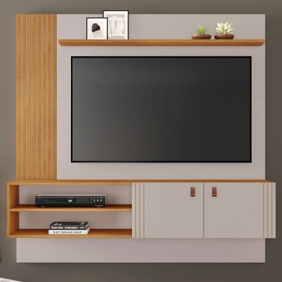 Painel para TV Até 60 Polegadas Preciso 2 Portas 2 Prateleiras Off White/Cinamomo - Jcm Móveis