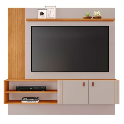 Painel para TV Até 60 Polegadas Preciso 2 Portas 2 Prateleiras Off White/Cinamomo - Jcm Móveis