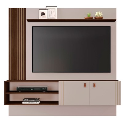 Painel para TV Até 60 Polegadas Preciso 2 Portas 2 Prateleiras Off White/Café - Jcm Móveis