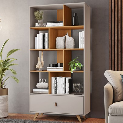 Estante para Livros Office 1 Gaveta Off White/ Cinamomo - Jcm Móveis