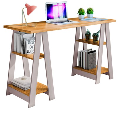 Mesa Escrivaninha Vigor 4 Prateleiras Cinamomo/Off White- Jcm Móveis