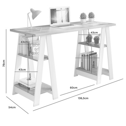 Mesa Escrivaninha Vigor 4 Prateleiras Cinamomo/Off White- Jcm Móveis