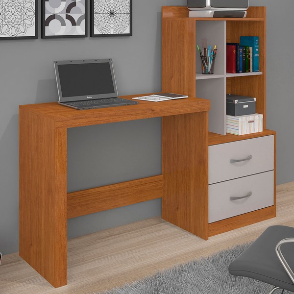 Mesa Escrivaninha Alana 2 Gavetas Cinamomo/Off White - Jcm Móveis