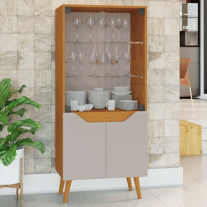 Cristaleira Plena 4 Portas Cinamomo/Off White - Jcm Móveis