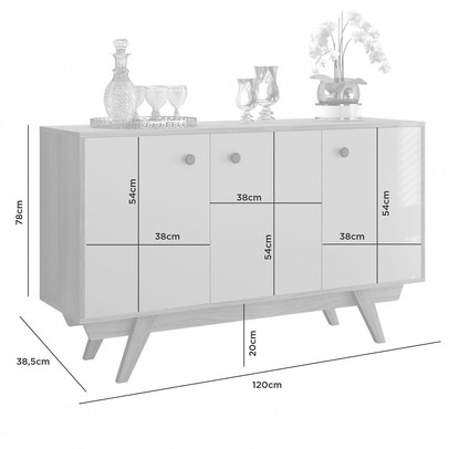 Balcão Buffet Harmonia 3 Portas Cinamomo/Off White - Jcm Móveis