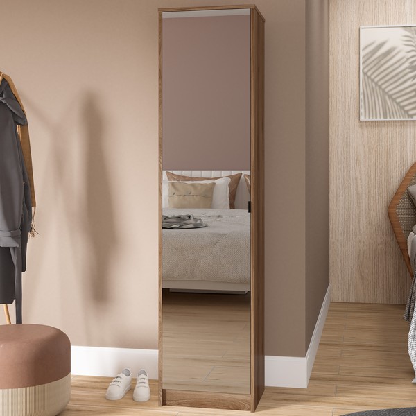 Sapateira 1 Porta com Espelho 6 Prateleiras Castanho - Pnr Móveis