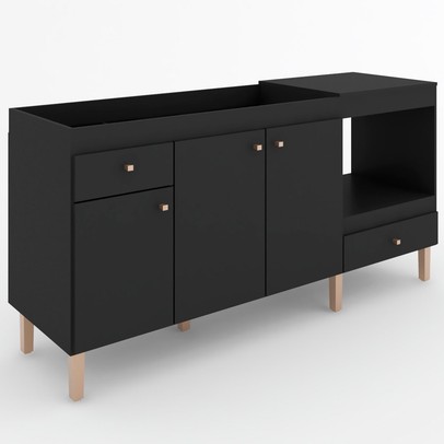 Balcão de Cozinha para Pia 3 Portas 2 Gavetas Espaço para Forno e Cooktop Itália Preto - Panorama Móveis