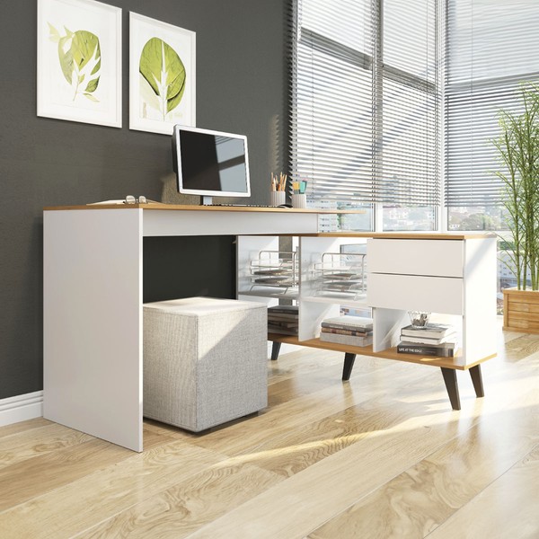 Mesa para Escritório Gold 2 Gavetas Gold Carvalho Dakar/Branco 0747 - Soluzione