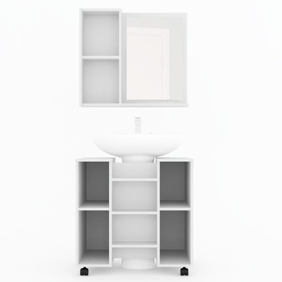 Armário de Banheiro Sultan 2 Portas 6 Prateleiras com Espelho Branco/Marrom - Pnr Móveis