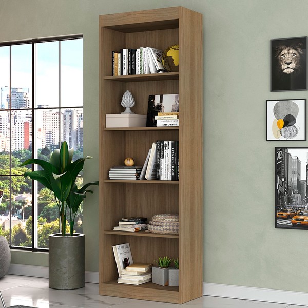 Estante para Livros 60 Cm 4 Prateleiras Avelã Tx/Avelã Tx Ho-2905 - Hecol Móveis
