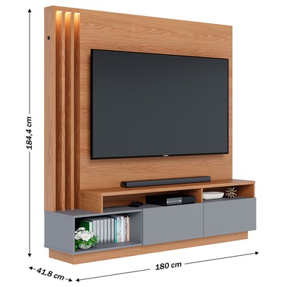 Estante para TV Até 75 Polegadas Humaitá 2 Portas Freijó/Cinza Fosco - Colibri