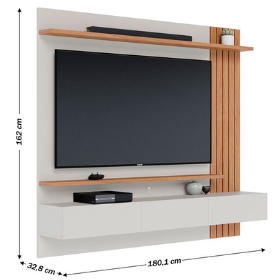 Painel para TV Até 70 Polegadas Juriti 3 Portas 2 Prateleiras Off White Matte/Freijó - Colibri