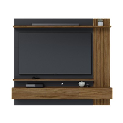 Painel para TV Até 70 Polegadas Juriti 3 Portas 2 Prateleiras Noce Milano/Preto Fosco - Colibri