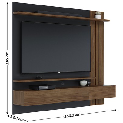 Painel para TV Até 70 Polegadas Juriti 3 Portas 2 Prateleiras Noce Milano/Preto Fosco - Colibri
