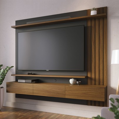 Painel para TV Até 70 Polegadas Juriti 3 Portas 2 Prateleiras Noce Milano/Preto Fosco - Colibri