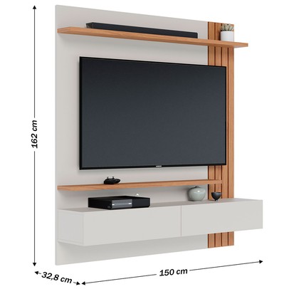 Painel para TV Até 65 Polegadas Juriti 2 Portas 2 Prateleiras Off White Matte/Freijó - Colibri