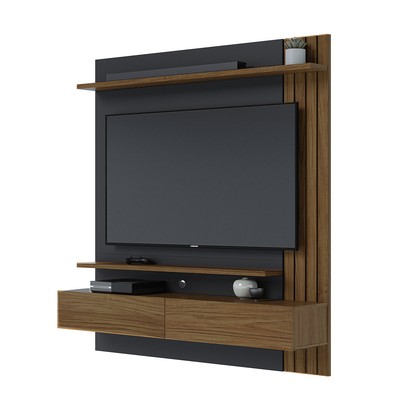 Painel para TV Até 65 Polegadas Juriti 2 Portas 2 Prateleiras Noce Milano/Preto Fosco - Colibri