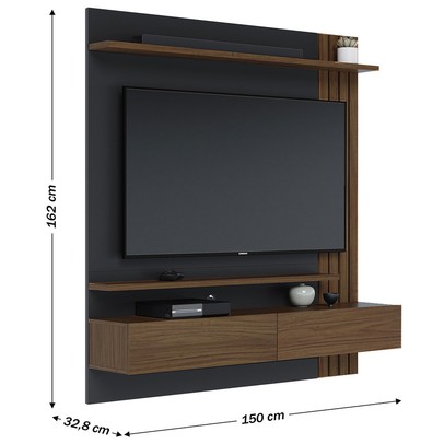 Painel para TV Até 65 Polegadas Juriti 2 Portas 2 Prateleiras Noce Milano/Preto Fosco - Colibri