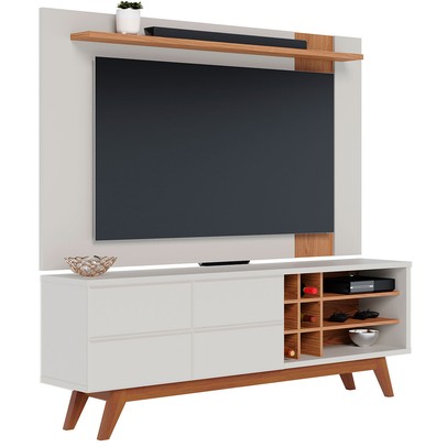 Rack com Painel para TV Até 70 Polegadas Noronha 2 Portas 3 Prateleiras Off White Matte/Freijó - Colibri