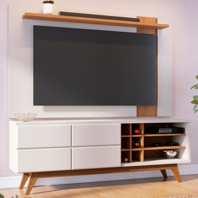 Rack com Painel para TV Até 70 Polegadas Noronha 2 Portas 3 Prateleiras Off White Matte/Freijó - Colibri