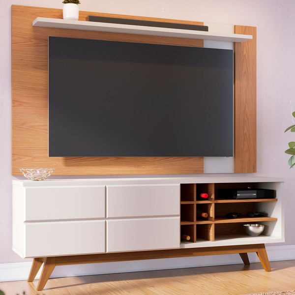 Rack com Painel para TV Até 70 Polegadas Noronha 2 Portas 3 Prateleiras Freijó/Off White Matte - Colibri
