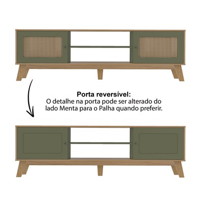 Rack para TV Até 75 Polegadas Charlotte 2 Portas Carvalho/Menta - Artely Móveis