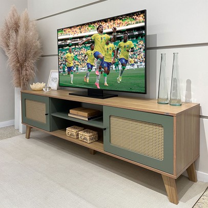 Rack para TV Até 75 Polegadas Charlotte 2 Portas Carvalho/Menta - Artely Móveis