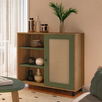 Aparador Charlotte 1 Porta Carvalho/Menta - Artely Móveis