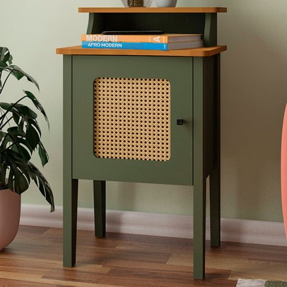 Mesa de Canto/Cabeceira Charlotte 1 Porta 100% Mdf Menta/Carvalho- Artely Móveis