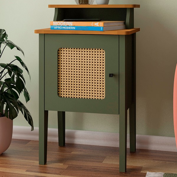 Mesa de Canto/Cabeceira Charlotte 1 Porta 100% Mdf Menta/Carvalho- Artely Móveis