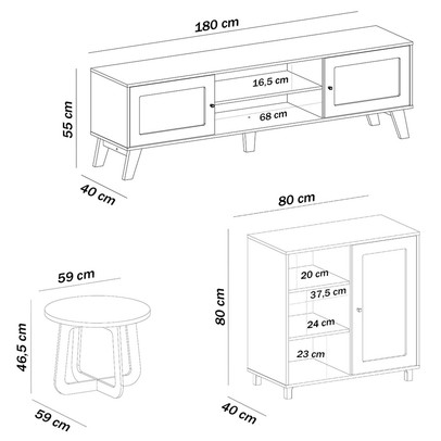Sala de Estar Completa para TV Até 75 Polegadas Charlotte 3 Portas 3 Prateleiras Carvalho/Menta - Pnr Móveis