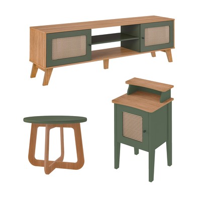 Sala de Estar Completa para TV Até 75 Polegadas Charlotte 3 Portas Carvalho/Menta - Pnr Móveis