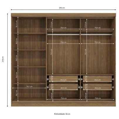 Guarda-Roupa Casal 5 Portas 4 Gavetas Nogueira/Verde Oliva N564 - Kappesberg