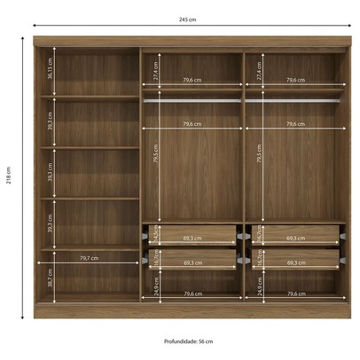Guarda-Roupa Casal 5 Portas 4 Gavetas Nogueira/Macadamia N564 - Kappesberg