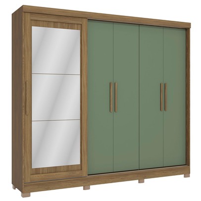 Guarda-Roupa Casal 5 Portas 4 Gavetas com Espelho Nogueira/Verde Oliva Cb01n564 - Kappesberg